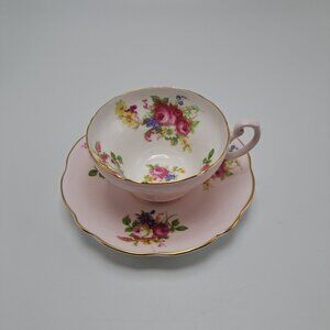 EB Foley Pink Floral Teacup Saucer Set Gold Trim Tea Party Decor Collectible